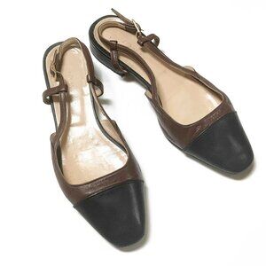 JONAK Paris Black & Brown Leather Cap Toe Open Back Flats